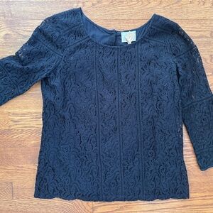 Sezane Black Lace Blouse
